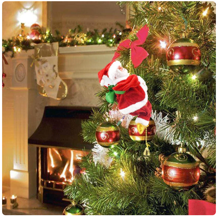 Decoración animada musical de Papá Noel escalando para divertirse en las fiestas navideñas